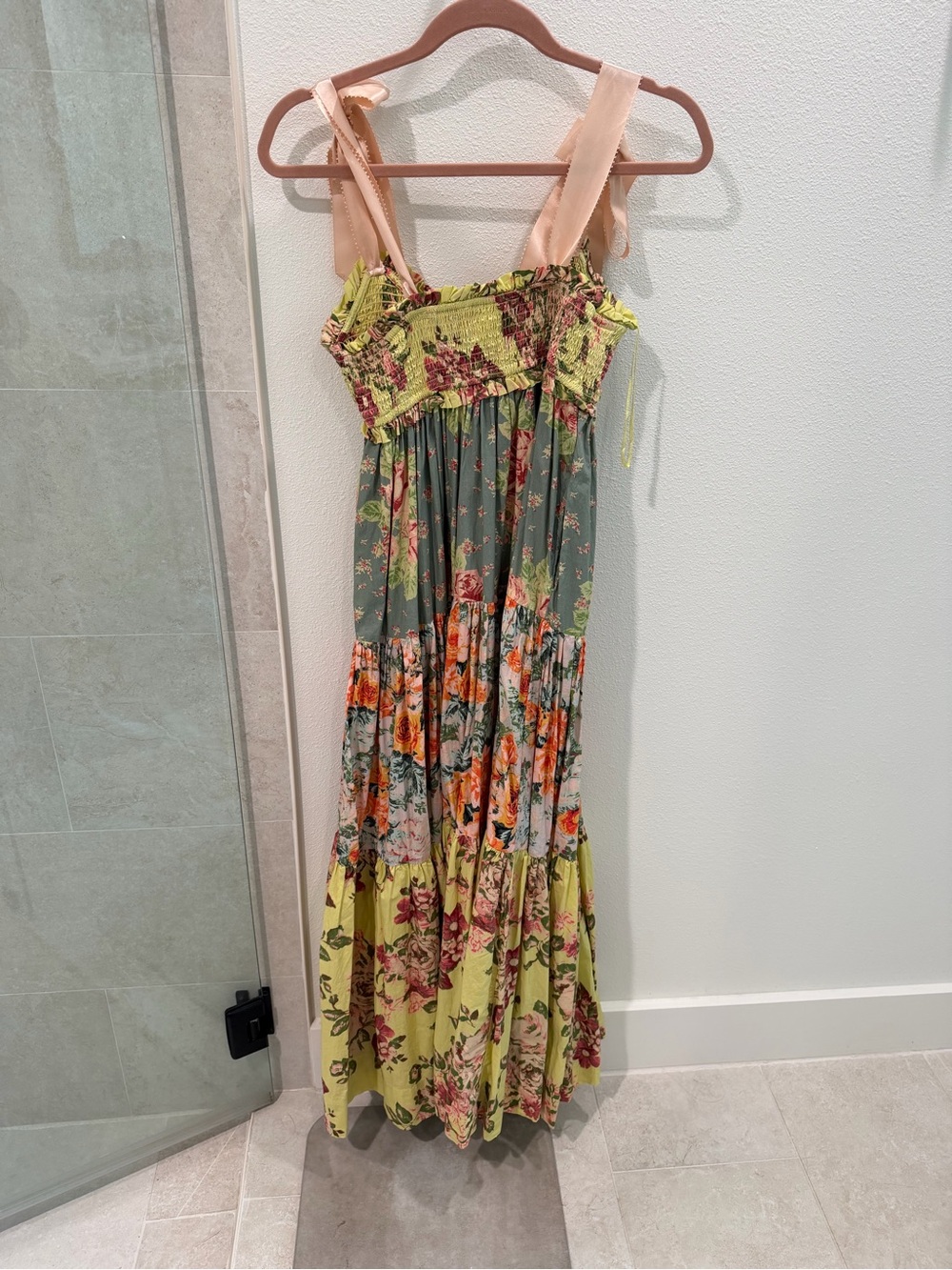 Free People Floral Maxi Dress with Bow Straps - Green Multi - Picture 4 of 5